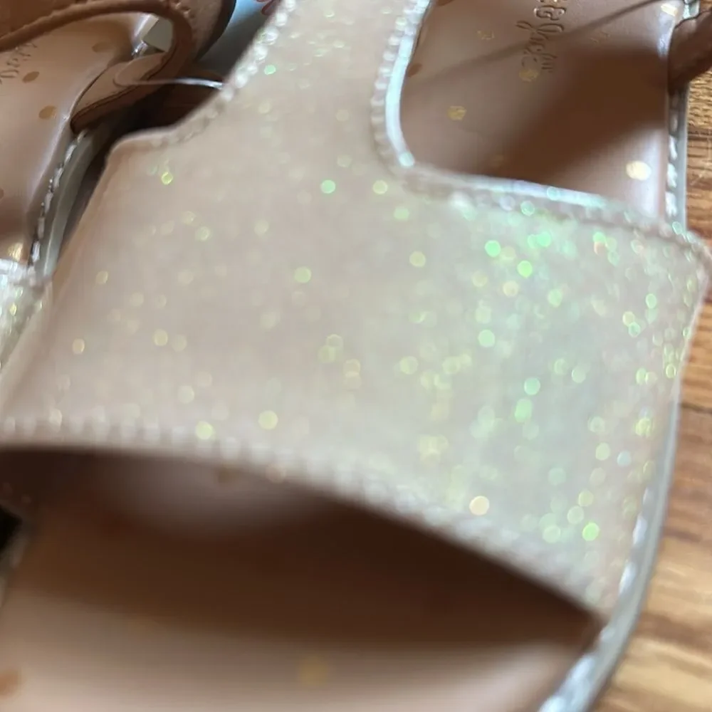 Girls Cat & Jack Summer Sandal Shoe Flat Gold Tan Glitter Shimmer Size 11 NWT